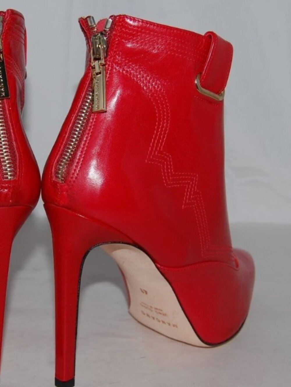 $495❤️ 41/10 MANGANO Red Real Leather High Heels Ankle Boots Bootie ITALY - Picture 2 of 5